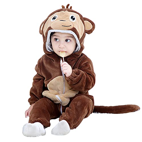 BJWEO Cute Baby Girl Boy Animal Christmas Outfit Halloween Costume, Newborn Infant Toddler Winter Onesie Pajamas Cosplay(Monkey, 12-18 M)