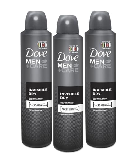 Dove Men Deodorant Aerosol Invisible Dry, Anti-irritation, Anti-White Marks, 48h Powerful Protection. 0% Alcohol, Big Size 254ml. 3pack