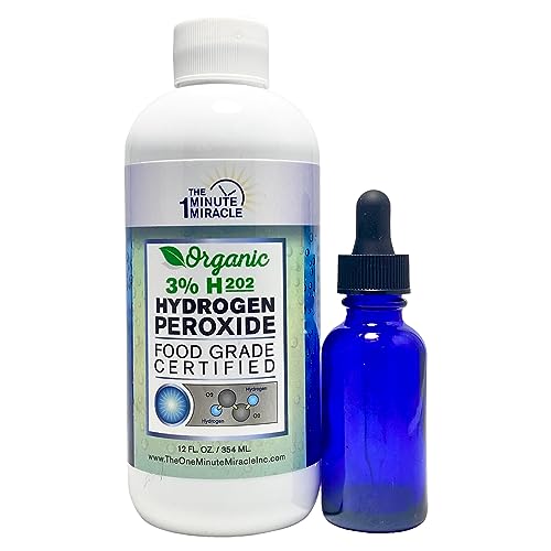 3% Hydrogen Peroxide Medical Food Grade H2o2-12 oz Bottle with 1 oz Bottle Dropper - Recommedned by The One Minute Cure Book. 11 Drops of 3% Equal to 1 Drop of 35% H2o2.
