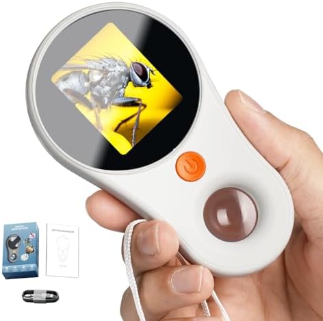 Handheld Digital Microscope Portable Microscope USB for Kids 2.0 inch IPS Color Screen,200w Pixel,500x Magnification,Built-in 8LED Lights Compatible with Windows,Mac OS(White)