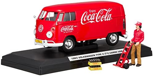 1963 Volkswagen T1 Coca Cola Cargo Van with Delivery Driver, Hand Cart and Coca Cola Cases 1/24 by Motor City Classics 424062