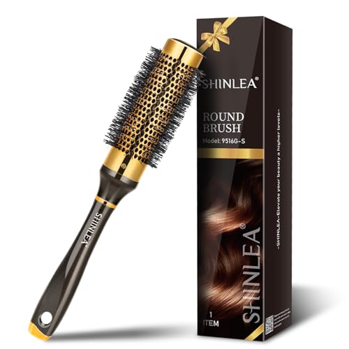 Small Round Hair Brush for Short Hair, Aluminum Roller Brush for Blow Drying Bangs, Salon Hairbrushes for Women Curly and Straight Hair - 1.3 Inch Barrel, 1.9 Inch with Bristles