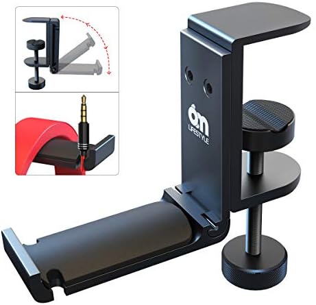 6amLifestyle Foldable Headphone Hodler Hook Hanger Stand Under Desk, Headphone Wall Mount with Cable Organizer Save Space Metal, Headset Holder Clamp for Headphones Gaming PC Headsets, Purse Handbag