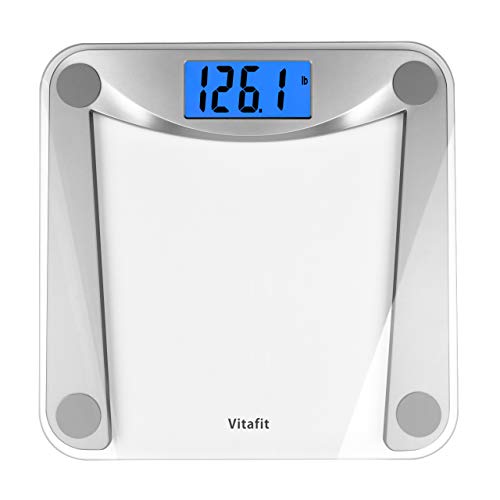 Vitafit Digital Bathroom Weight Scale for Body Weight, Extra Large Blue Backlit LCD and Step-On, 11.8x11.8in, 400lb,