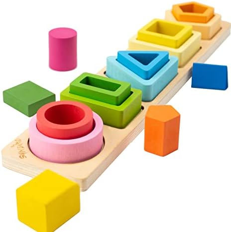 Montessori Toys for 1 2 3 Year Old Boys Girls-Wooden Sorting & Stacking Toys for Baby Toddlers,Educational Shape Color Sorter Preschool Kids Gifts…
