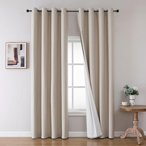 Joydeco Linen Blackout Curtains for Bedroom 108 Inches Long Grommet Heavy Duty Living Room Drapes Thermal Insulated Noise Reduce Cancelling Curtains 2 Panels W52 x L108 Inch Natural