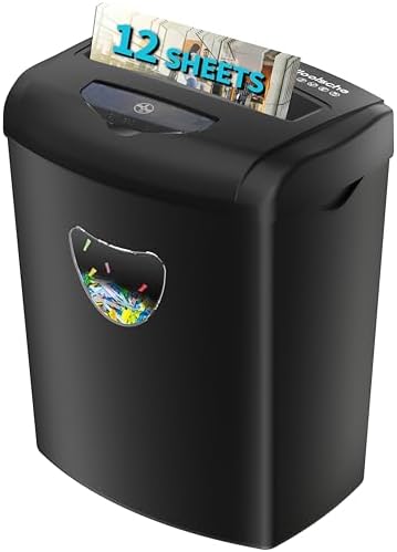 Woolsche 12-Sheet Cross Cut Paper Shredder with Large 5.55-Gallon Basket - P-4 Security, 3-Mode Shred for Cards/CDs/Staples/Clips - Jam Proof System for Office (ETL Certified)