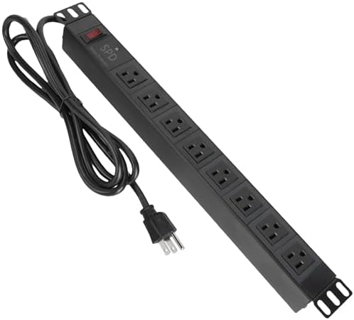8 Outlet Rack Mount PDU Power Strips with Surge Protection-1200J, 10ft 14AWG Cord, 15A Overload Switch, 1U RackMount, Fits 19'' Network Server Rack, Heavy Duty