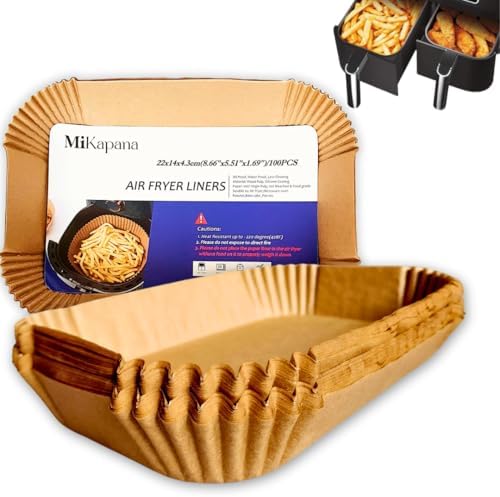 Disposable Air Fryer Parchment Paper Liners for Ninja DZ201 Dual AirFryer, Food Safe Waterproof Oilproof for Power XL, Ninja Foodi Air Fryer Accessories, Rectangle 100 Pcs