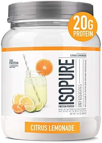 Isopure Clear Whey Isolate Protein Powder Infusions, Lactose Free, Gluten Free, Naturally Flavored, Citrus Lemonade, 20g Protein Per Serving, 14.1 Oz, 16 Servings