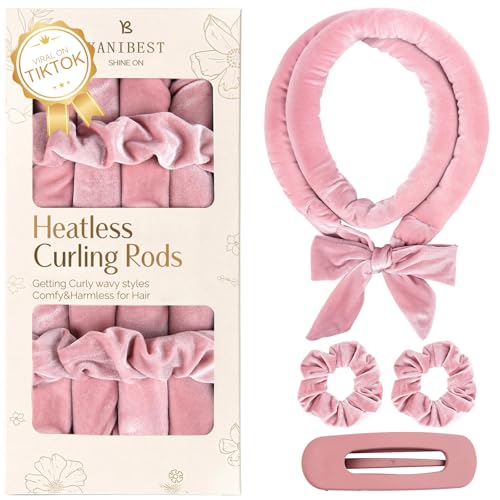 Yanibest Heatless Hair Curler, No Heat Hair Curlers to Sleep in, Overnight Satin Heatless Curling Set with Hair Scrunchies Clip, for All Hair Types