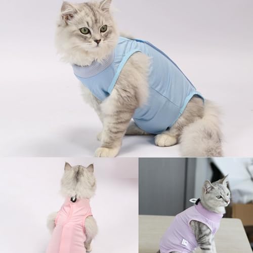 3 PCS Cat Recovery Suit for Spay Abdominal Wounds Female, Cat Onesie for Cats After Surgery, Cat Surgery Recovery Suit Kitten Onesie for Cats Anti Licking (Pure, Medium)