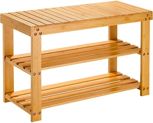 Pipishell Bambo Shoe Rack Bench with Coat Rack Natural