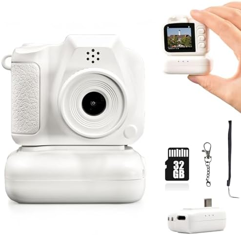 Mini Camera Keychain, Mini Retro Digital Camera, Y2K Camera, Wide Angle Lens, 1.4" LCD Screen, 32GB Included, Nostalgic Photos, Vintage Video Effects, Great Gift Idea, (White)