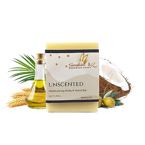 Unscented Natural - Body & Face Soap Bar, Handmade Bath Soap, Moisturizing Bar Soap With Beeswax, Rice Bran Oil, & Natural Base Oils, Natural Soap Bars, 5 oz - Sunshine & K Handmade Soaps