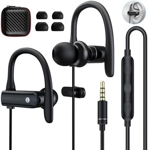3.5mm Headphones Sport Wired Earbuds with Microphone Noise Isolating Earphone HiFi Stereo Over Ear Buds Wired Plug in with Ear Hook for Samsung Galaxy A15 A03s A14 S10 A12 Moto Switch MP3 Running Fit