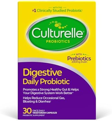 Culturelle Daily Probiotic Capsules For Men & Women, Most Clinically Studied Probiotic Strain, Digestive & Gut Health, Supports Occasional Diarrhea, Gas & Bloating, 1 Month Supply, 30 CT