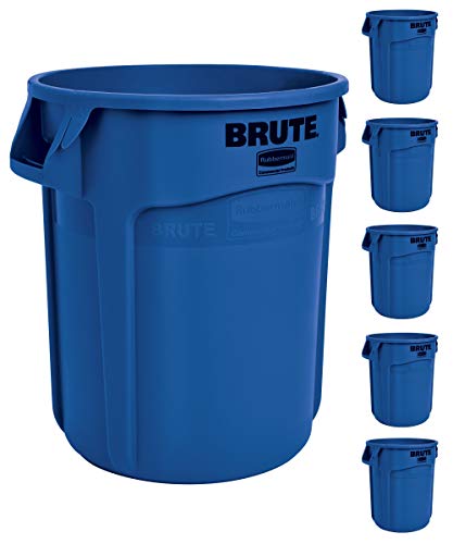 Rubbermaid Commercial Products BRUTE Heavy-Duty Round Trash Can with Venting Channels, 10-Gallon, Blue, Waste Container for Landscapers/Construction Sites/Restaurants/Offices/Warehouses/Home