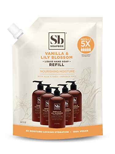 Soapbox Liquid Hand Soap Refill, Vanilla & Lily Blossom, Gentle & Moisturizing Hand Wash for Kitchen and Bathroom, Vegan & Cruelty Free, 64oz Half Gallon Refill (Pack of 1)