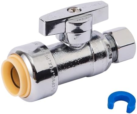 Straight Stop Valve, SUNGATOR Straight Water Shut Off Valve 1/2 x 1/4 Inch Compression, Toilet Water Shutoff, 1/4 Turn, No Lead Brass Push to Connect Plumbing Fitting, PEX Pipe,Copper,CPVC, Pack of 1