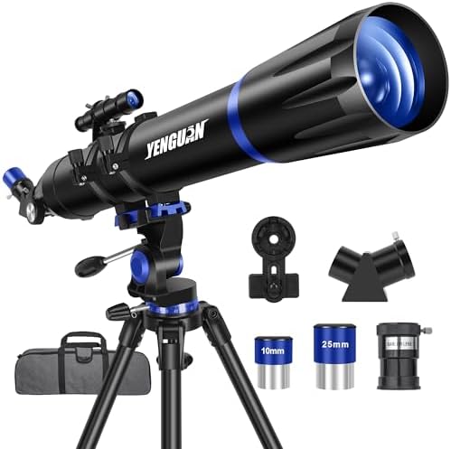 Telescope for Adults & Kids,90mm Aperture 800mm Refractor Professional Telescopes for Adults Astronomy,High Powered Multi-Coated Transmission Telescope with Phone Adapter&Stainless Tripod,Bag