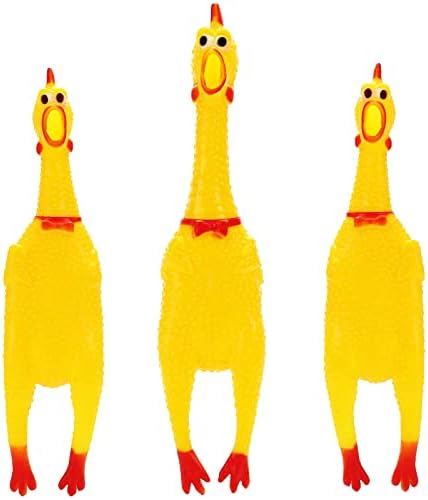 POPLAY 3PCS Screaming Chickens, Squeaky Rubber Chickens Novelty Dog Toys (1PC 13.5 Inch, 2PCS 11.5 Inch)