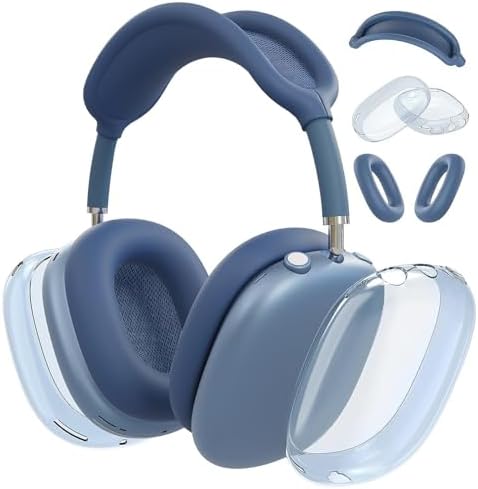 Case Cover for AirPods Max Headphones, Silicone Ear Pad/Headband Cover/Clear Soft TPU Ear Cups Cover, [3 in 1] Accessories Protector for Apple AirPod Max (2024/2020), Sky Blue