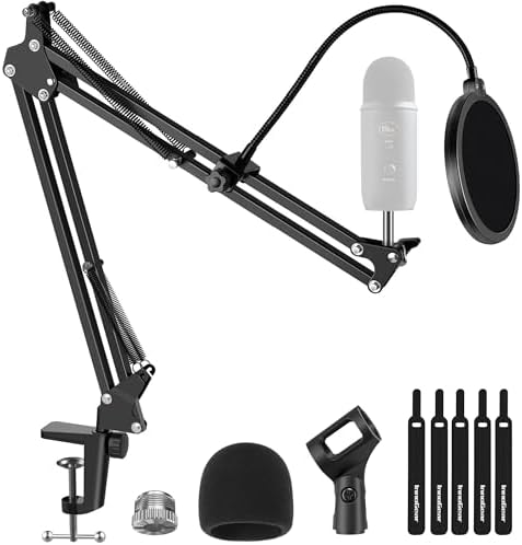 InnoGear Mic Stand for Blue Yeti, Heavy Duty Microphone Stand with Microphone Windscreen and Dual Layered Mic Pop Filter Suspension Boom Scissor Arm Stands for Blue Spark and Other Mics, Large