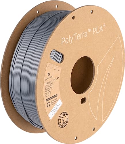 Polymaker PLA+ 3D Printer Filament 1.75mm, Gray PLA Plus Filament 1.75 PLA Filament Satin Surface 1kg - PolyTerra Tough PLA + 3D Printing Filament Grey PLA Roll