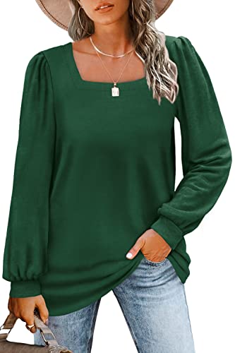 WIHOLL Square Neck Tops for Women Long Sleeve Plus Size Christmas Sweater for Women Green XXXL