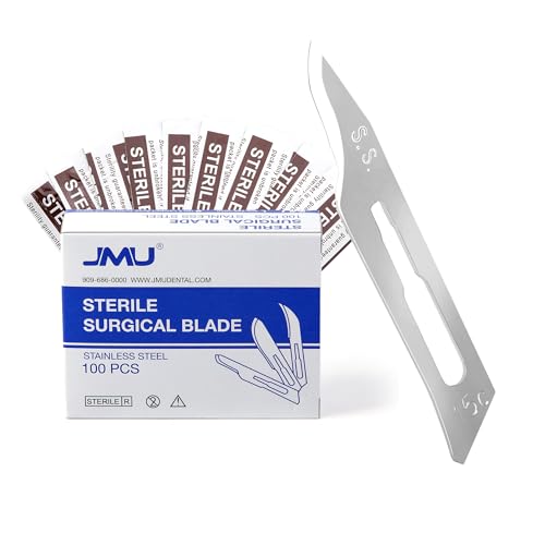 JMU 100 Pcs Disposable Surgical Scalpel Blades #15C Stainless Steel Sterile Blades, Individually Wrapped
