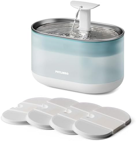 PETLIBRO Cat Water Fountain Stainless Steel,Ultra Quiet,71fl oz/2.1L Automatic Cat Fountain,Two Flow Modes,BPA-Free Capsule Metal Healthy Pet Water Fountain for Cats Inside