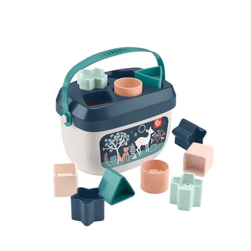 Fisher-Price Stacking Toy Baby’s First Blocks Set of 10 Shapes for Sorting Play for Infants Ages 6+ Months, Navy Fawn