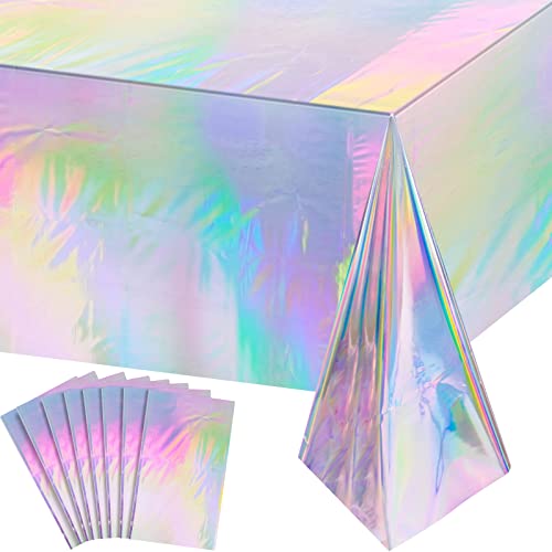 8 Pack Iridescence Plastic Tablecloths Shiny Disposable Laser Rectangle Table Covers Holographic Foil Tablecloth Iridescent Party Decoration Birthday Bridal Wedding Christmas 54" x 108"(Laser)