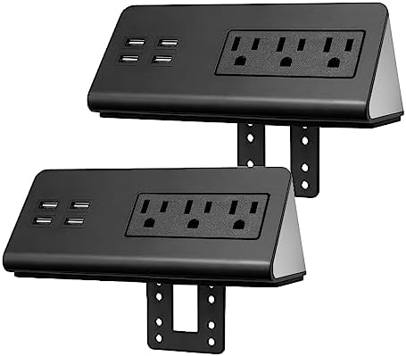 2-Pack Desk Edge Mount Power Strips with 4 USB Ports & 3 AC Power Outlets for Home and Office Desktop Charging Bucket
