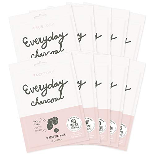 FACETORY K Beauty Face Mask Skin Care - Everyday CHARCOAL Detoxifying Sheet Mask | Plant-Based Charcoal Face Mask (10 Pack)