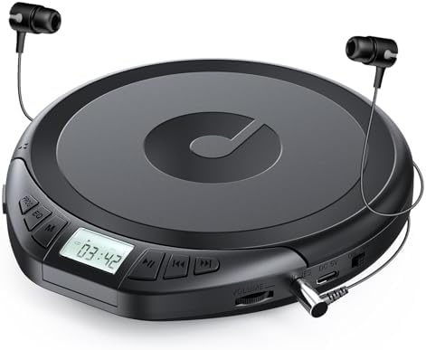 Gueray CD Player Portable CD Walkman: with Earphones Portable CD Player for Car with Anti-Skip Shockproof Personal CD Player with LCD Display Support PROG Memory Function Repeat Playback Sound