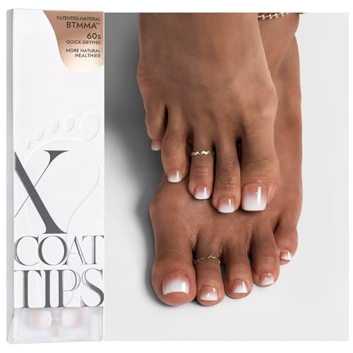 BTArtboxnails XCOATTIPS Toe Nail Tips - Ombre Short Press On Toenails for Women, 160 Pcs 16 Sizes Brown White Soft Gel Toe Nail Press Ons, Soak Off Acrylic Fake Toe Nail Extensions