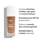 No7 Restore & Renew Multi Action Serum Foundation - Tawny - Liquid Foundation Makeup with Vitamin C, Vitamin E & Collagen for Face - Beauty Skin Serum Formula with Medium Coverage (30ml)