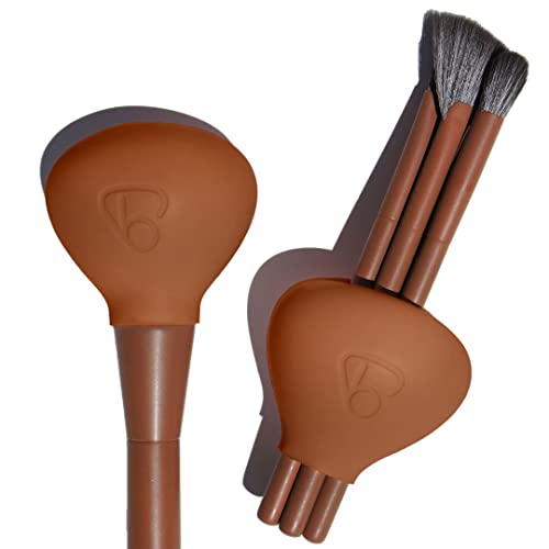 Original Brush Bubble Silicone Makeup Brush Covers for Travel, A Storage & Organizer Case for Brushes to protect Makeup Bag, Universal Design For Single & Multi-fit, Brown, 2 Pack Set