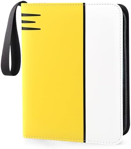 Card Binder 4 Pocket, Collectible Trading Card Albums Fits 400 Cards with 50 Removable Sleeves, Portable Trading Card Binder Collection Album Holder, Game Card Case book With Zipper for Gifts, Yellow