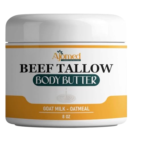 Grass-Fed Beef Tallow Skin Moisturizer body butter with goat milk, oatmeal | Organic Hand, foot, massage Cream| Handmade Skincare | tallow moisturizer lotion, balm for dry skin cream (SANDALWOOD VANILLA)