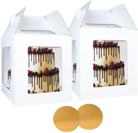 Yeplan 2 Packs Tall Cake Box with Cake Board,12x12x14 Inches Large Tiered Cake Carriers with Clear Windows and Handle,Cake Containers for Birthday,Wedding,Party and Festival