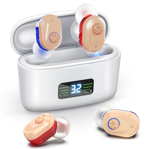 PUMWHIP Hearing Aids, Noise-Canceling Hearing Aids for Seniors with High-Definition digital Displays, Wireless Mini Hearing Aids with Adjustable Volume with Extra Large Capacity Battery Charging Case