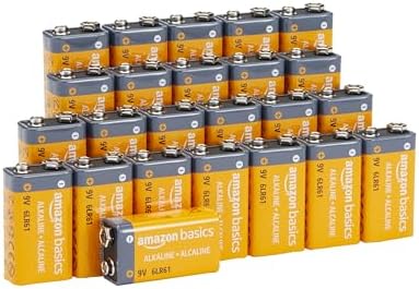 Amazon Basics 24 Pack 9 Volt Performance All-Purpose Alkaline Batteries, 5-Year Shelf Life, Easy to Open Value Pack