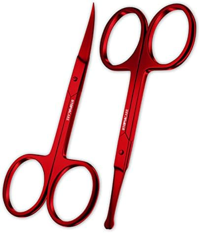 Utopia Care Eyebrow Scissors, Small Scissors for Men and Women - Curved and Rounded Nose Hair Scissors for Grooming Mustache, Beard, Eyelashes, Ear Hair Trimming- Professional Stainless Steel - Red