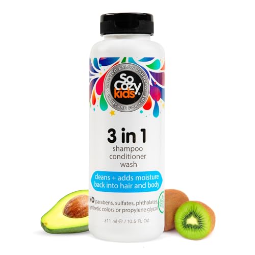 SoCozy Kids 3-in-1 Shampoo, Conditioner & Body Wash - All in 1 Shower & Bath Shampoo, Conditioner & Soap Combo - Cleanses & Moisturizes w/ No Parabens, Sulfates, Synthetic Colors or Dyes (10.5 fl oz)
