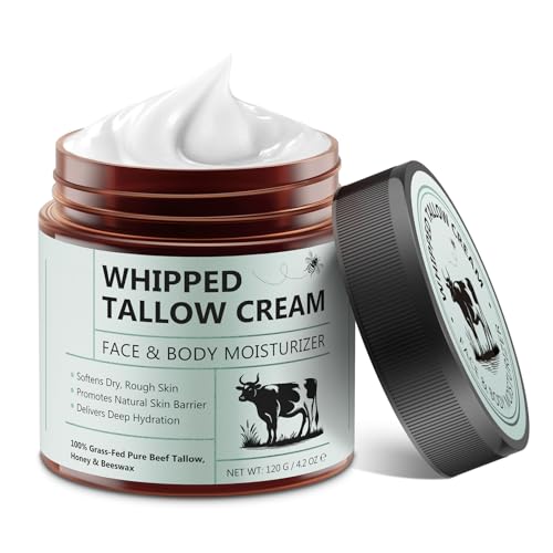 NIFEISHI Beef Tallow for Skin, 100% Grass Fed Beef Tallow for Face, Beef Tallow Moisturizer with Honey Beeswax, Deeply Moisturizing for Face & Body, Unscented Fast Absorption-4.2 Oz