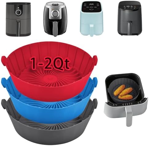 Silicone Air Fryer Liners Reusable for 1-2qt Air Fryers, 3 Pack Non-Stick Round Parchment Paper AirFryer Liner Compatible with Ninja Mini, Instant Vortex 2 QT, CHEFMAN Small, COSORI Small