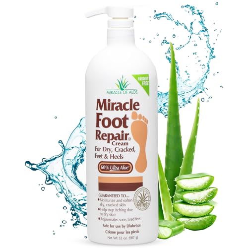 Miracle Foot Repair Cream (32 oz) Repairs Dry Cracked Heels and Feet, 60% Pure UltraAloe Moisturizes, Softens, and Repairs